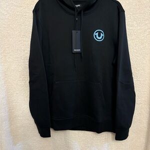 True Religion Black Crewneck Sweater with Blue Logo
